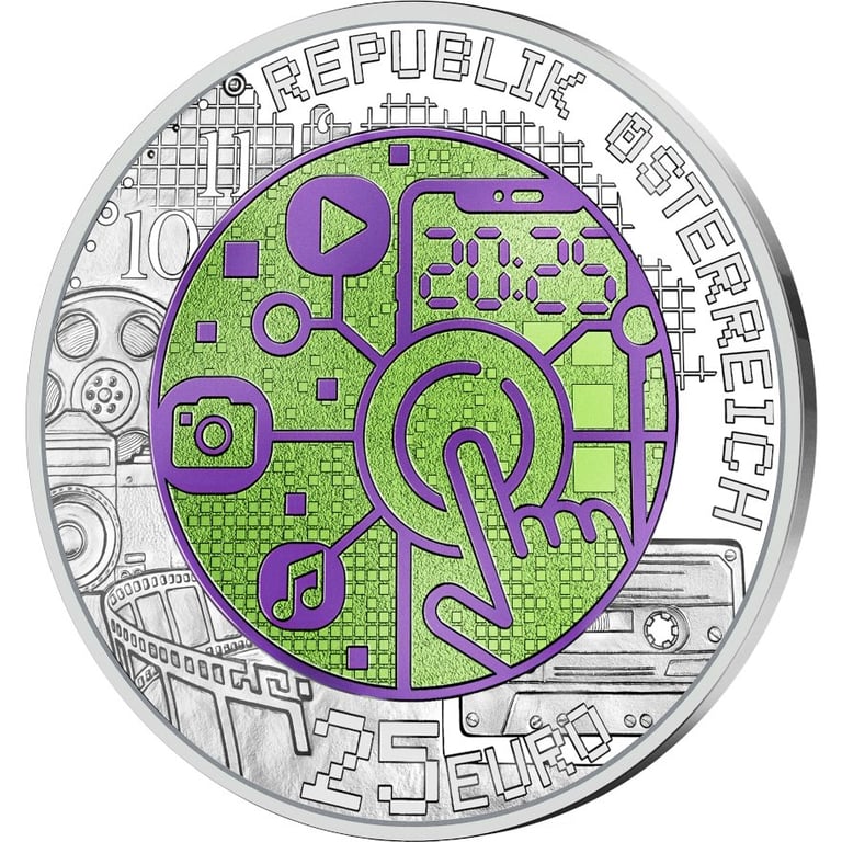 Side view of the Silver Niobium Coin ""Digitalization"" 25 EUR su AUT - 2025