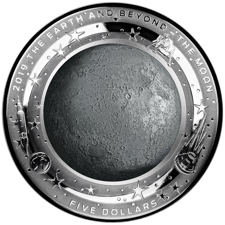 Front of the Silver coin Earth and Beyond - The Moon PF - 1 oz - 2019