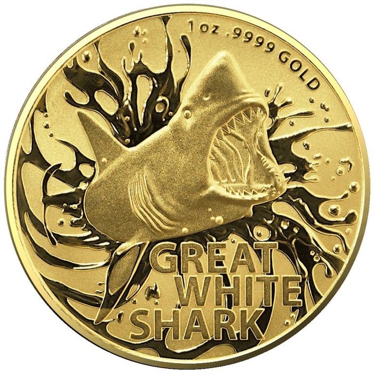 Front of the Gold Australia´s Most Dangerous  - Great White Shark 1 oz - 2021