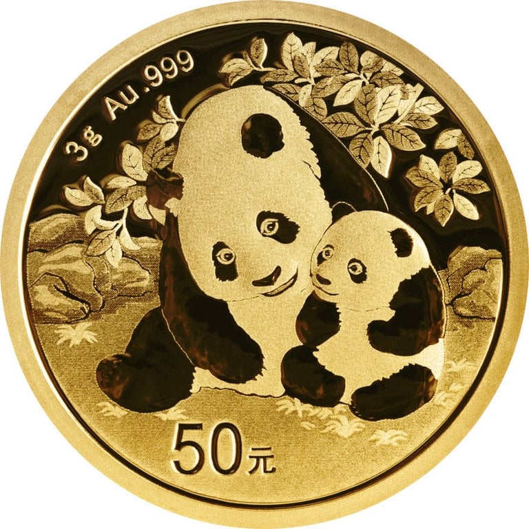 Front of the Gold China Panda 3 g - 2024