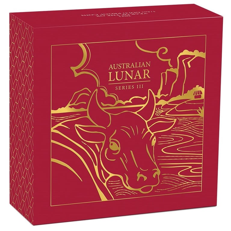 Original coin case of the Gold Lunar III 1/4 oz Ox PF - 2021