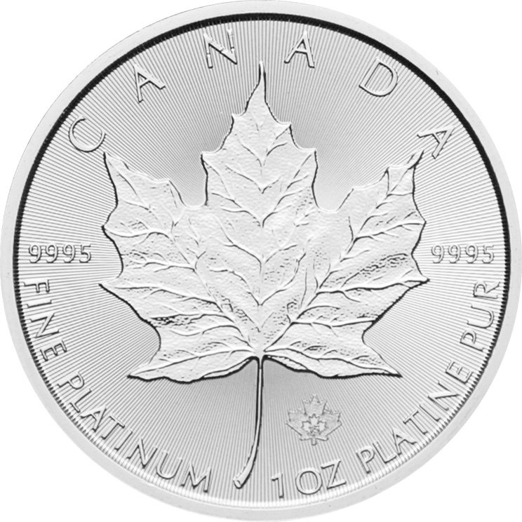 Front of the Platinum coin Maple Leaf 1 oz 