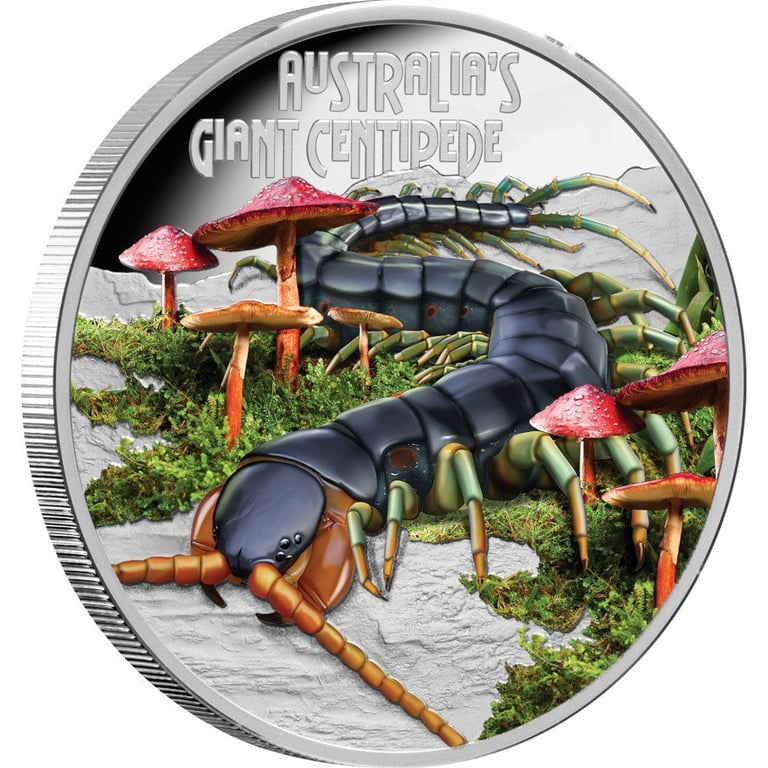 Side view of Silver Deadly & Dangerous 1 oz PF -Giant Centiped 2026 