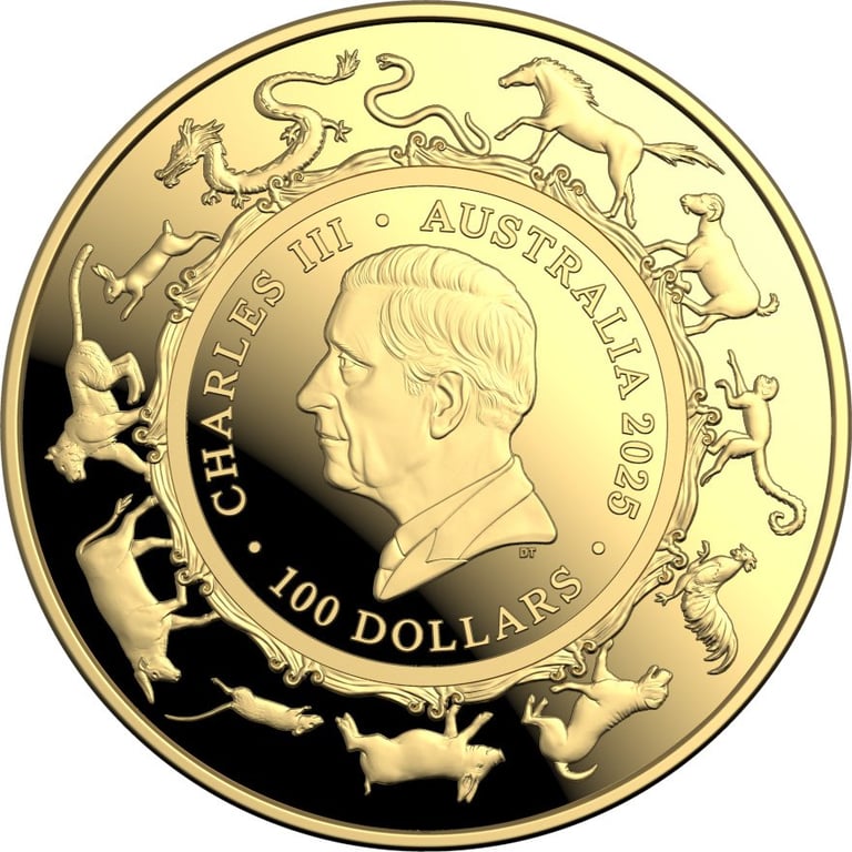 Back of the Gold Lunar Snake 1 oz PF domed coin - RAM 2025