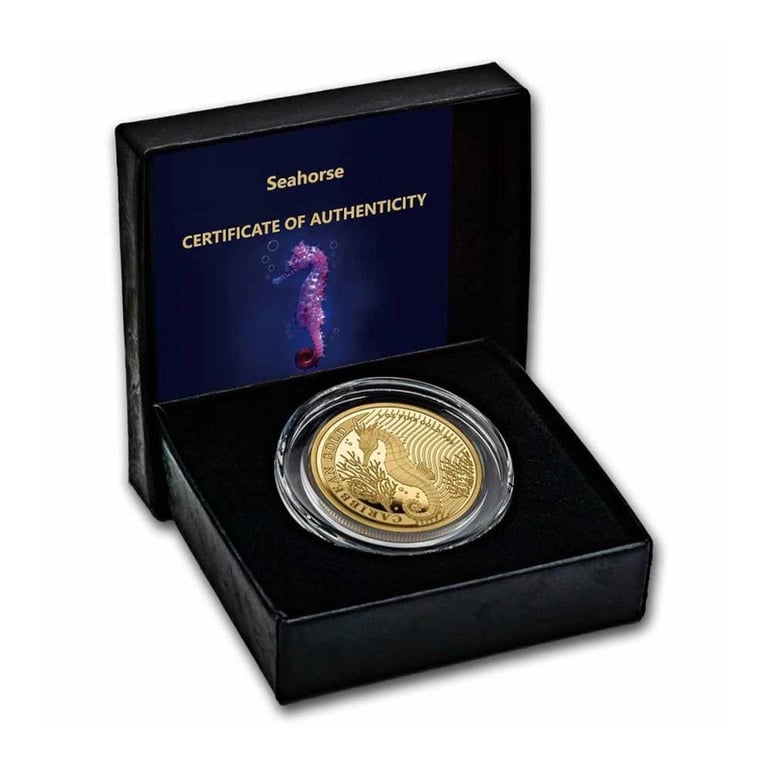 Gold Barbados Seahorse 1 oz - 2023 in the original coin case