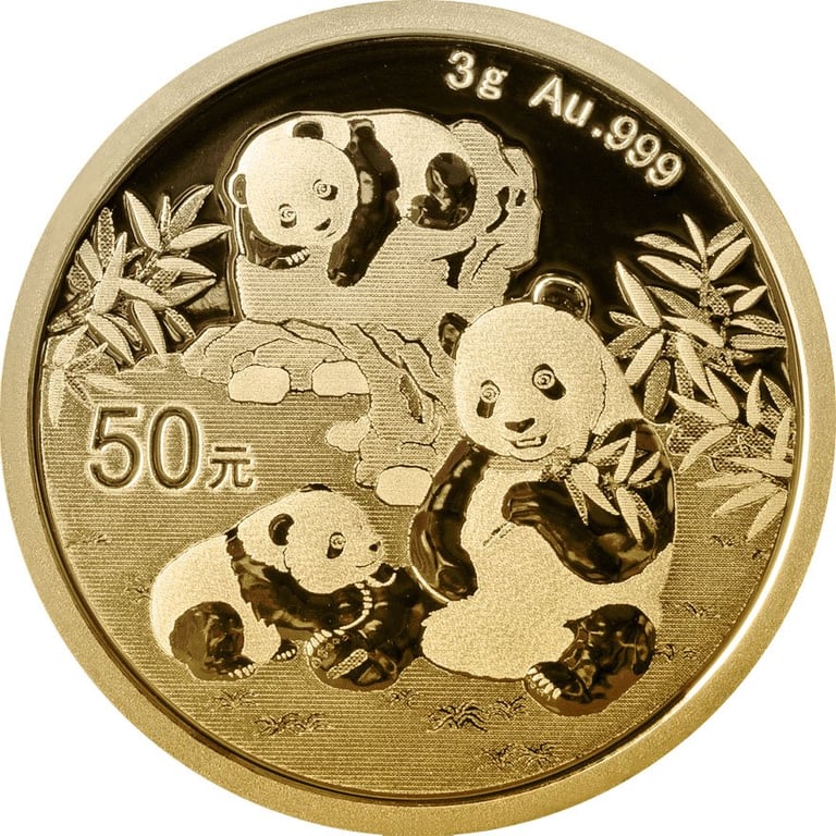Front of the Gold China Panda 3 g - 2025