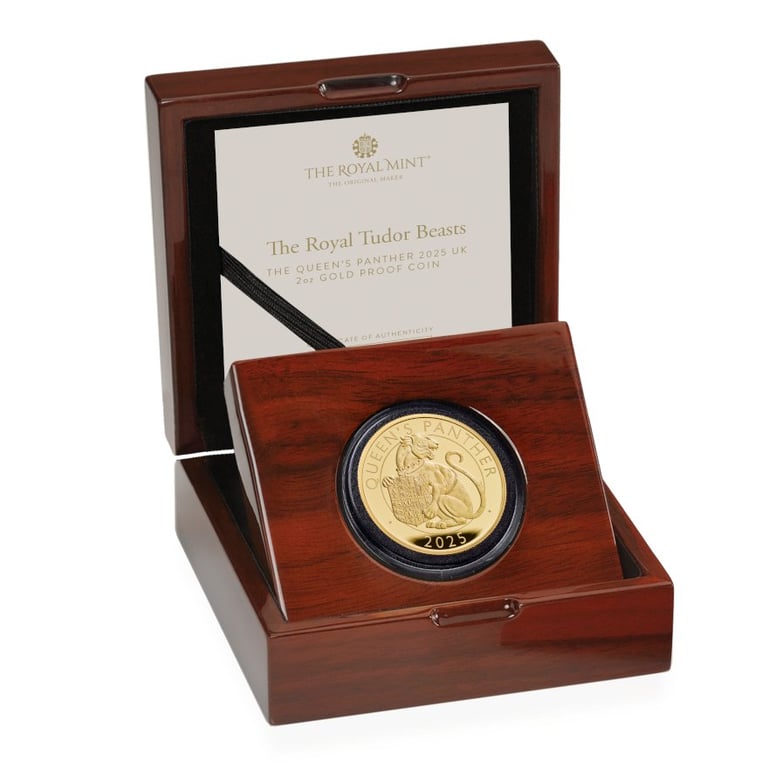 Gold The Queen's Panther 2 oz PF - Royal Tudor Beasts 2025 in the original coin case
