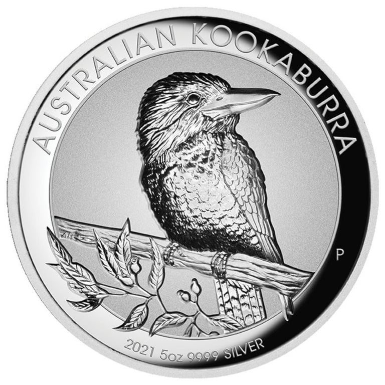 Ansicht des Silber KookaburFront of the Silver Kookaburra 5 oz PF - Incuse 2021ra 5 oz PP - Incuse 2021 von vorne.