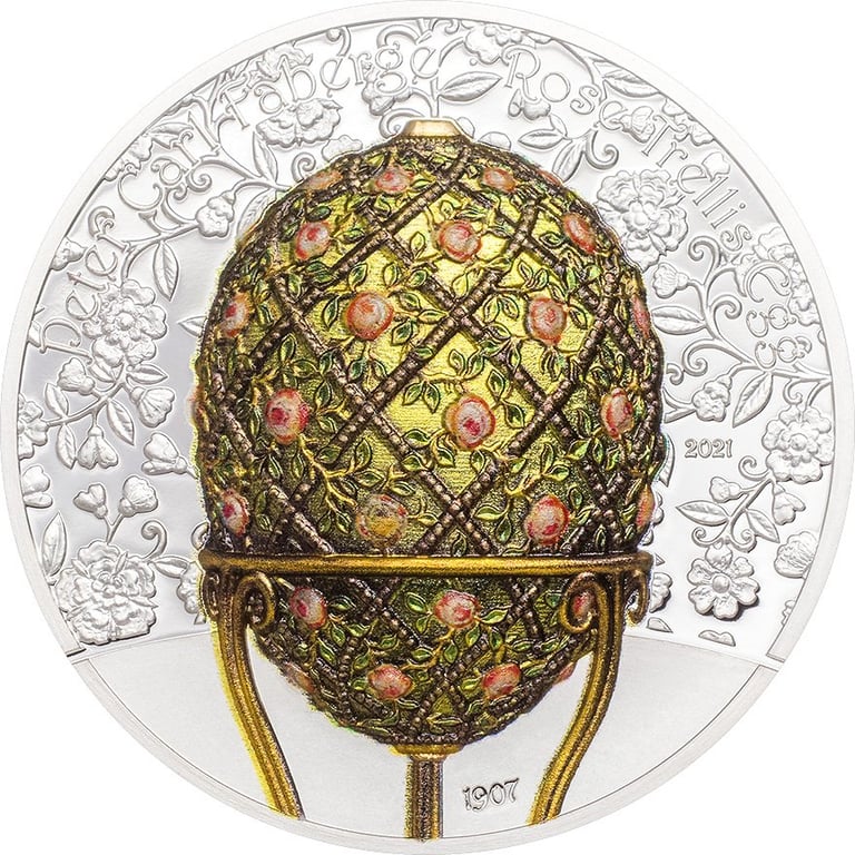 Front of the Peter Carl Fabergé - Rose Trellis Egg - 2 oz Silver