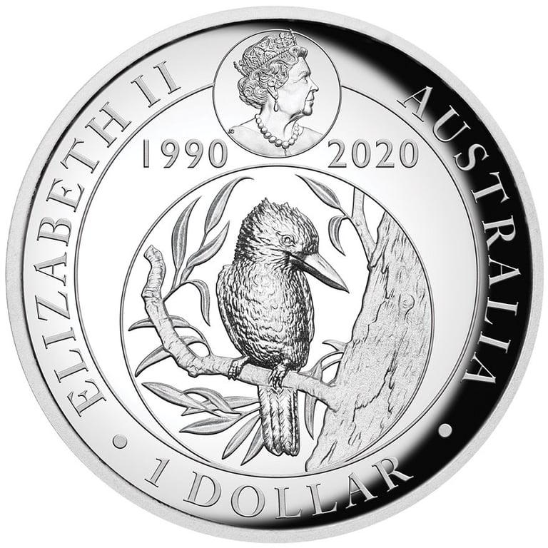 Back of the Silver Kookaburra 1 oz PF - 30th Anniversary - High Relief