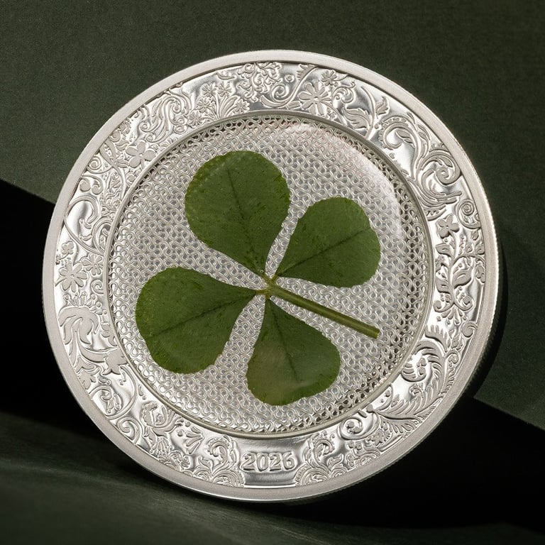side view of the Silver cloverleaf 1 oz PF - 2026