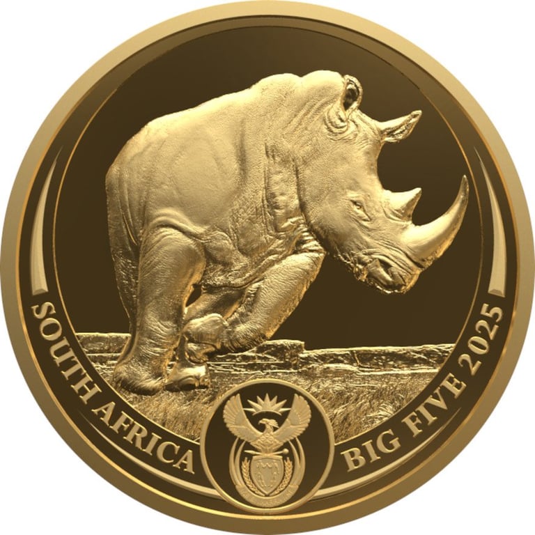 Front of the Gold Rhino 1/4 oz PF - Big Five Series III - 2025