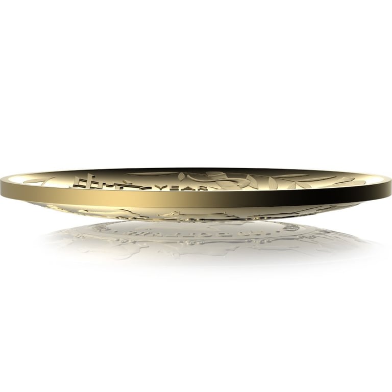 Side view of the Gold Lunar Snake 1 oz PF domed coin - RAM 2025