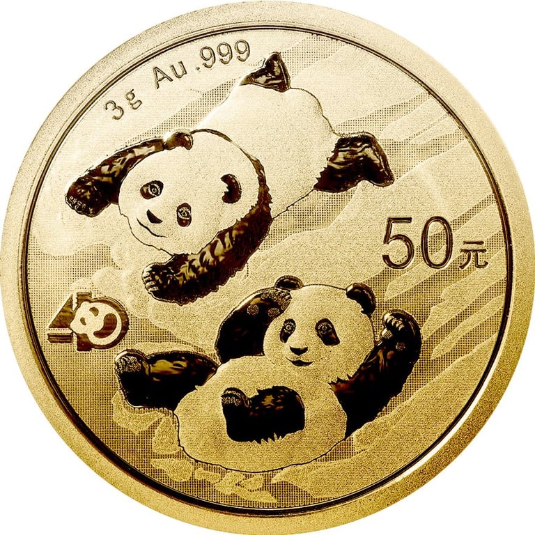 Front of the Gold China Panda 3 g