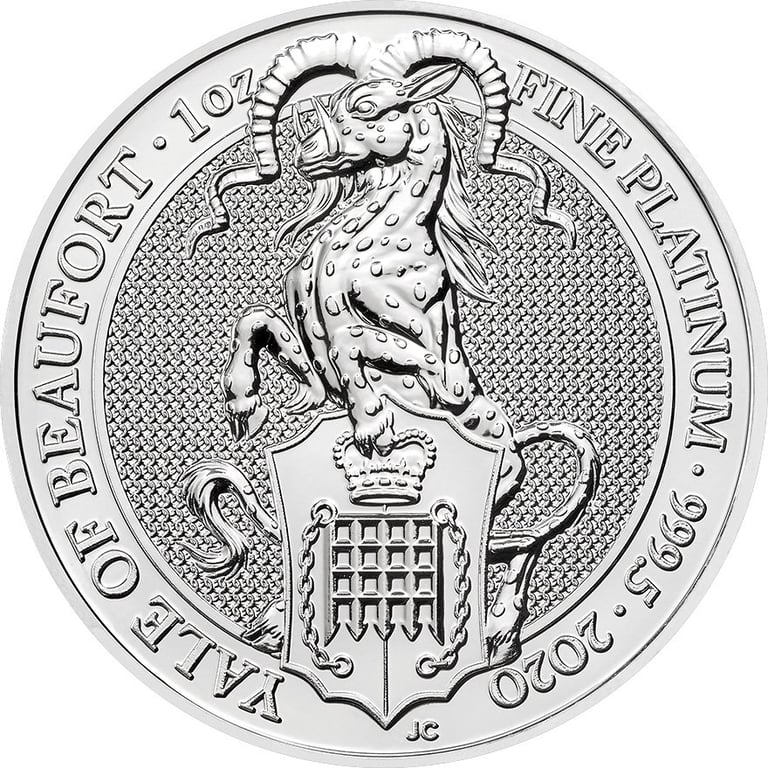 Front of the Platinum The Queen's Beasts 1 oz - The Yale of Beaufort 2020