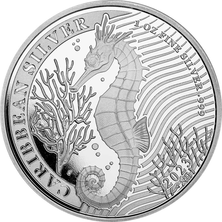 Front of the Silver Barbados Seahorse 1 oz - 2023