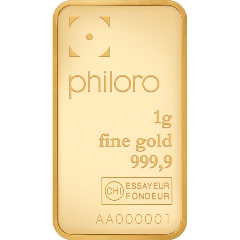 Front of the Gold bar 1 g - philoro