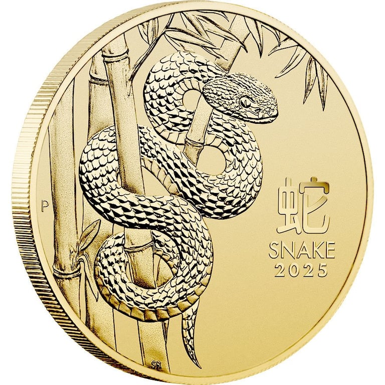 Side view of the Gold Lunar III 1/10 oz - Snake 2025