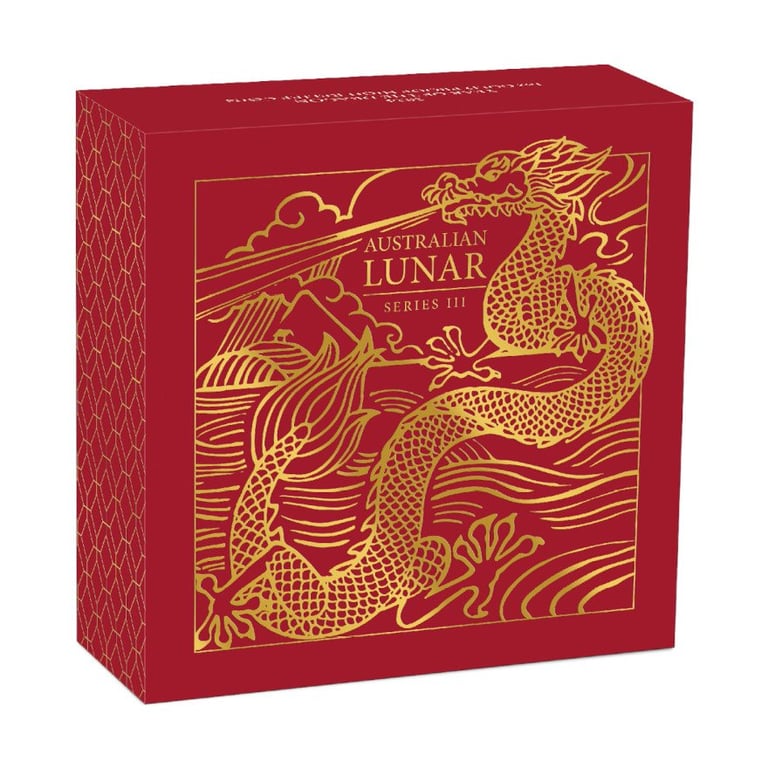 Original coin case of the Gold Lunar III Dragon 1 oz PF - High Relief 2024