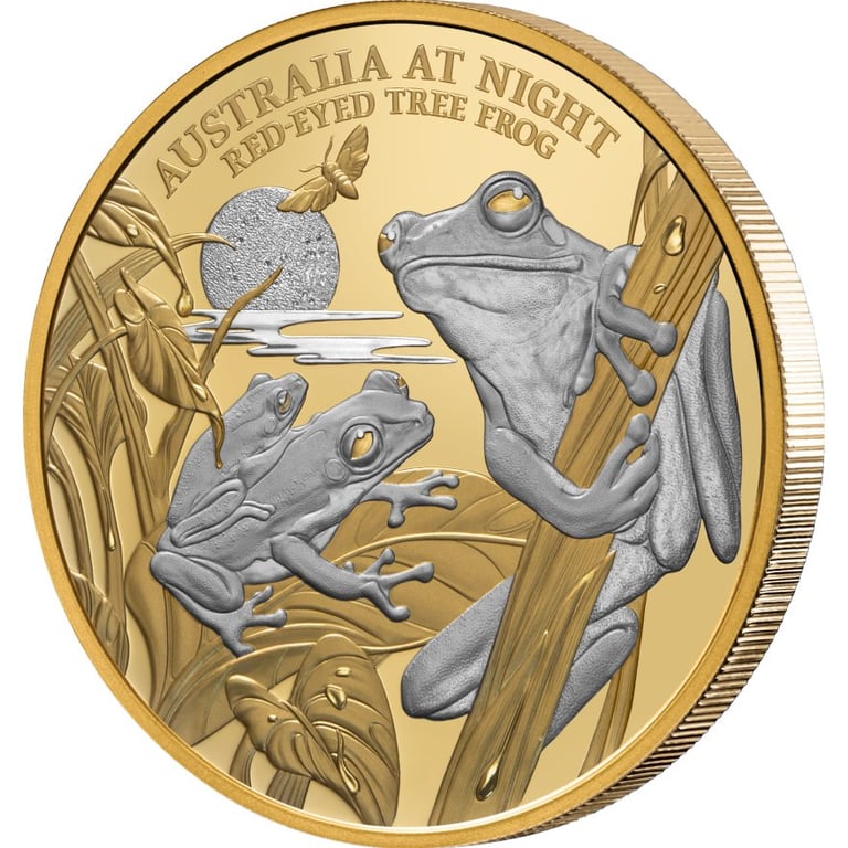 Side view of the Gold Red-Eyed Tree Frog 1 oz - Platinum Plated 2024