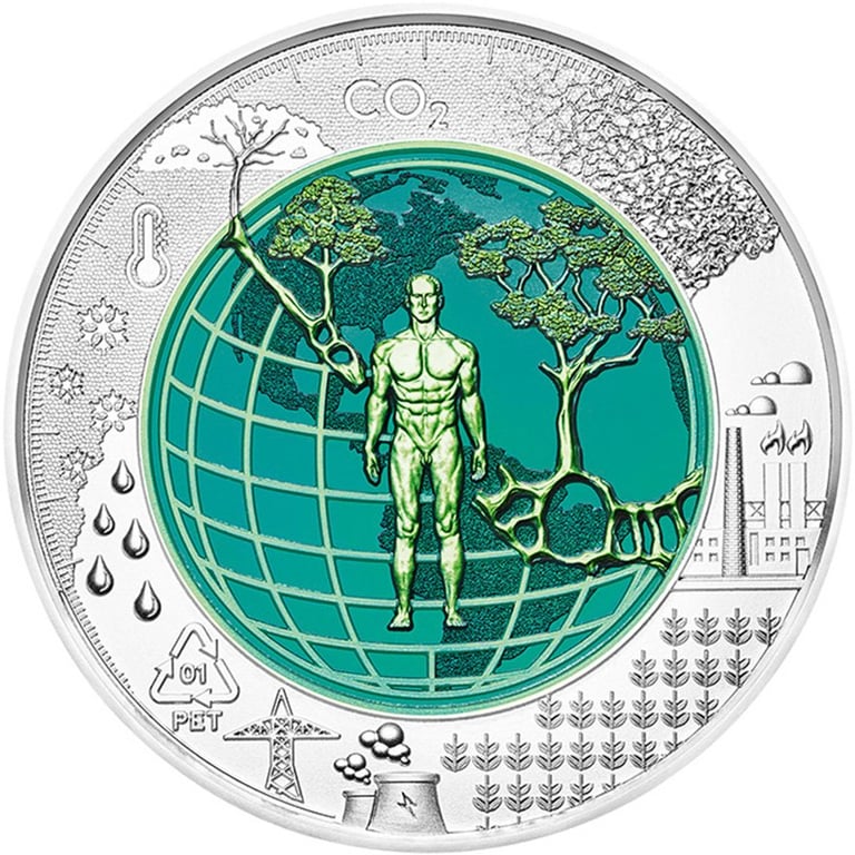 Back of the Silver niobium coin “Anthropocene” 25 EUR SU AUT - 2018