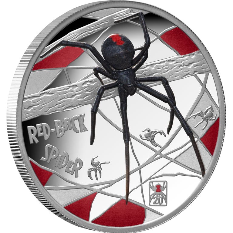 Side view Silver Deadly & Dangerous – Red Back Spider 1 oz Proof – 20th Anniversary 2026