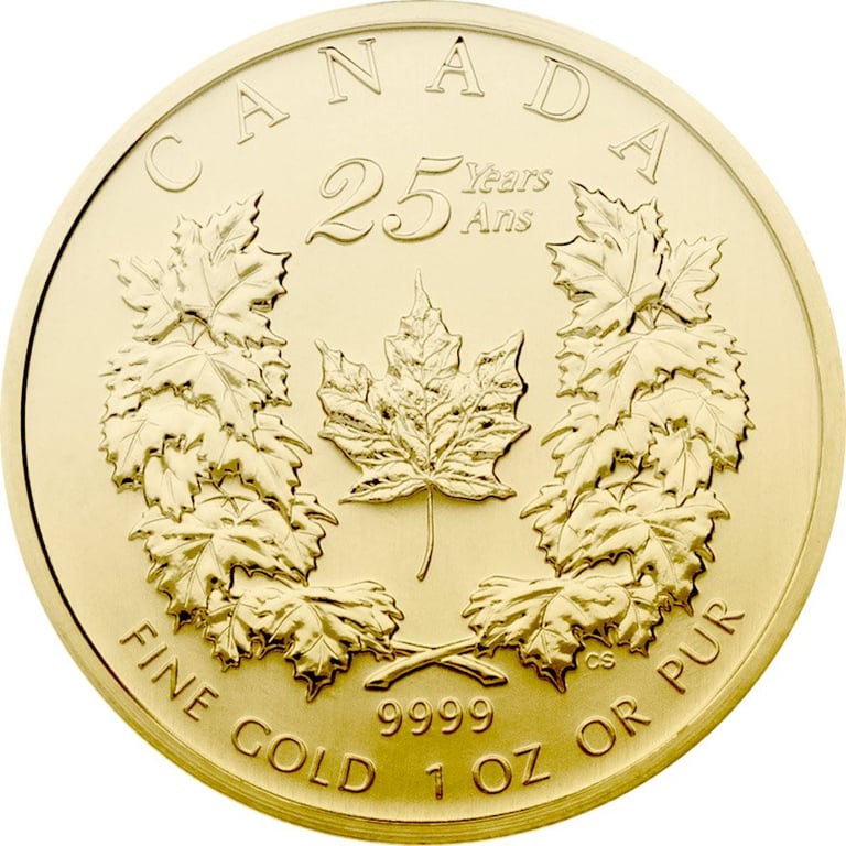 Front of the Gold Maple Leaf 1 oz - 25th Anniversary 2004