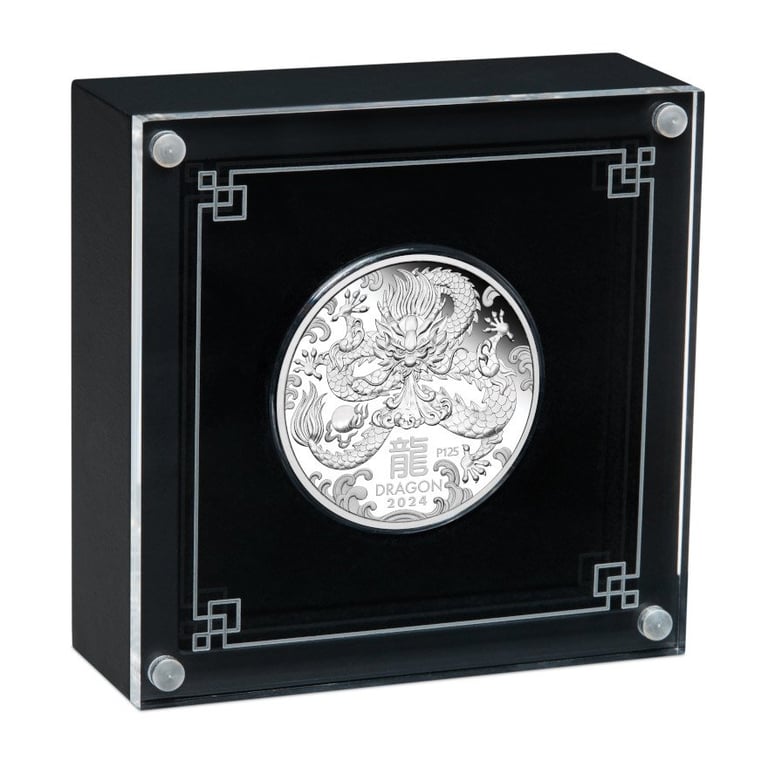 Silver Lunar III Dragon 1 oz PF - 2024 in the original coin case