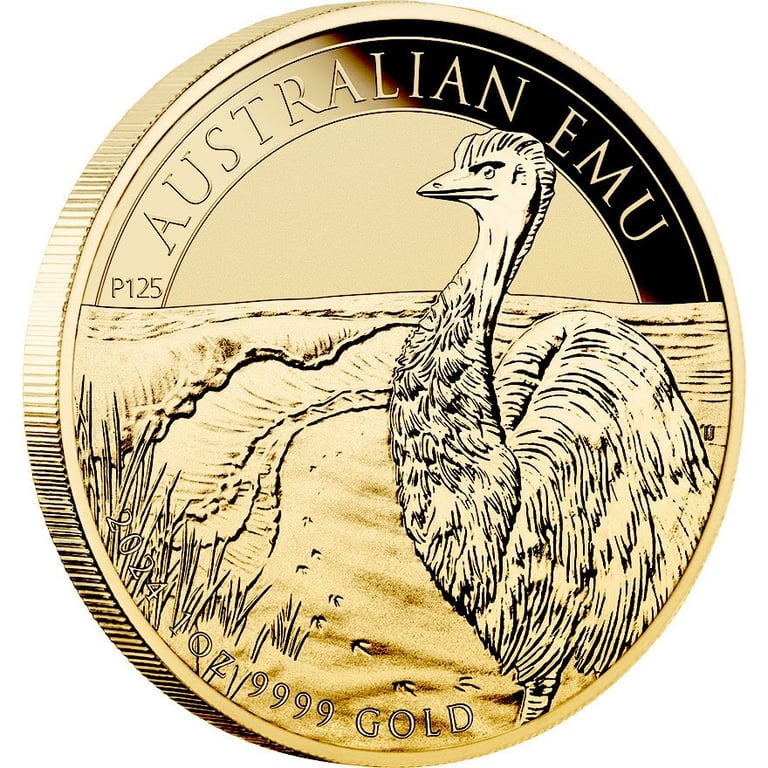 Side view of the Gold Emu 1 oz - 2024