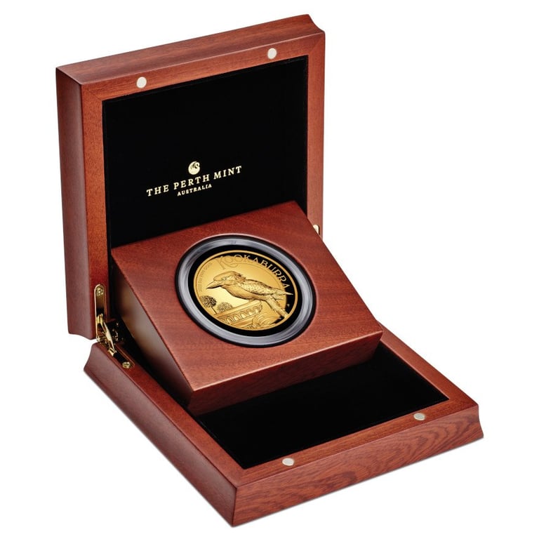 Gold Kookaburra 5 oz PF High Relief - 2022 in the original coin case