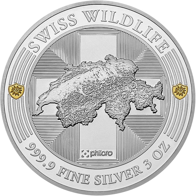 Back View of the Silver Swiss Wildlife - Bear 3 oz PP - Ultra High Relief 2025