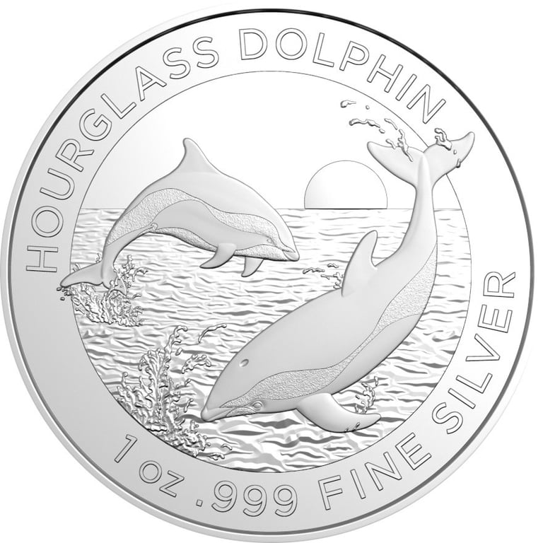 Front of the Silver Hourglass Dolphin 1 oz - RAM 2024