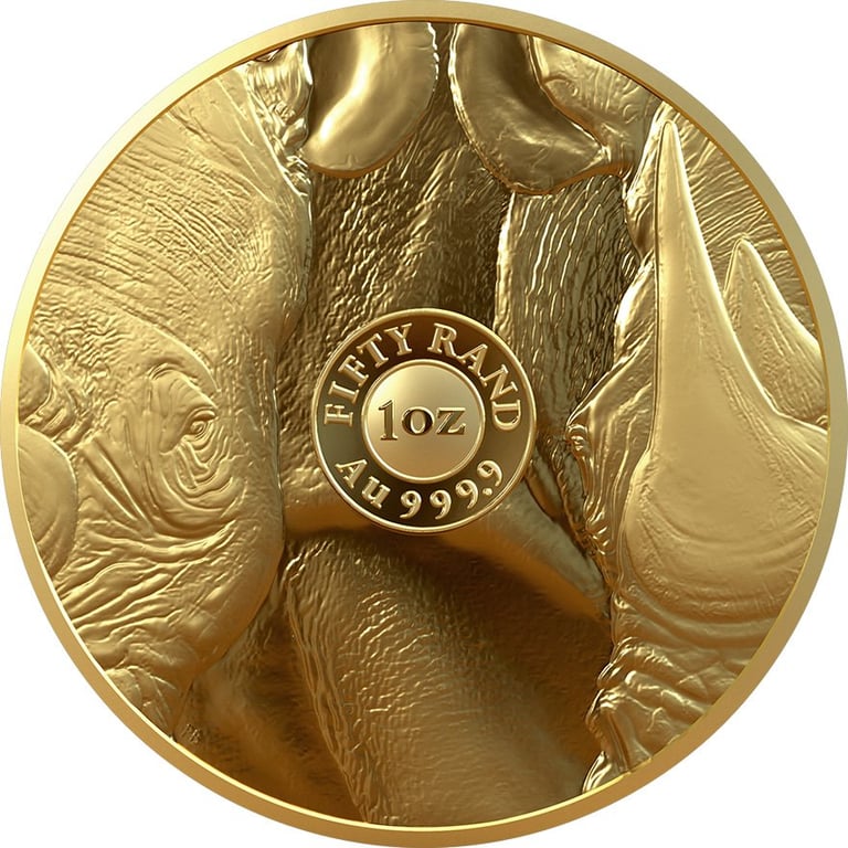 Back of the Gold Rhinoceros 1 oz PF - Big Five Series I - 2020