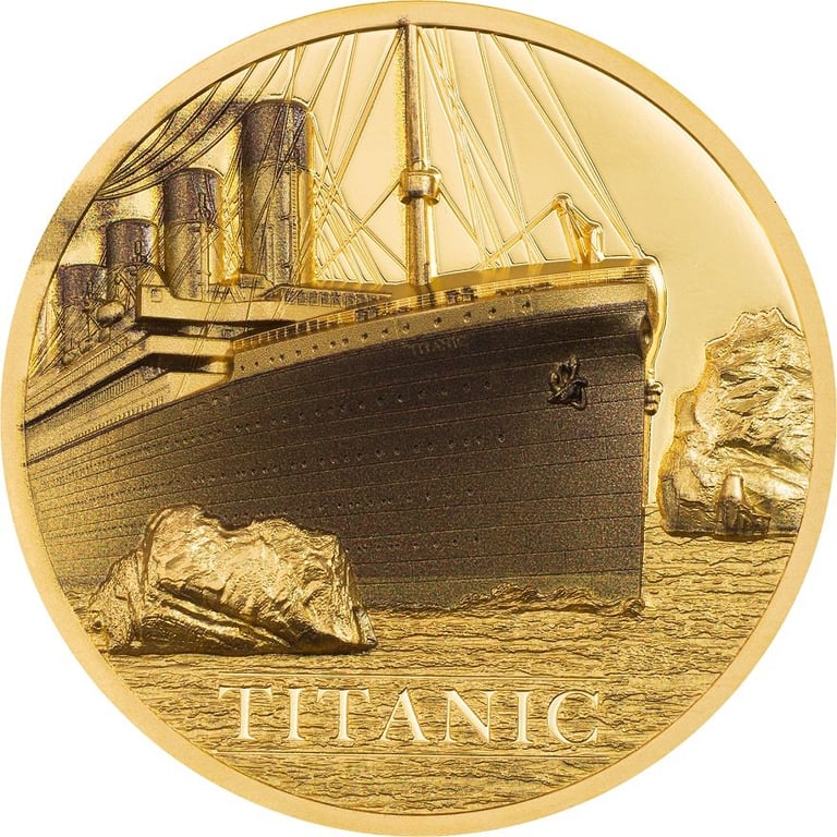 Front of the Gold Titanic 1 oz PF - High Relief incl. Relic 2022