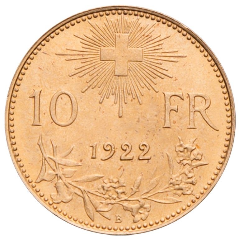 Back of the Gold Vreneli 10 Francs