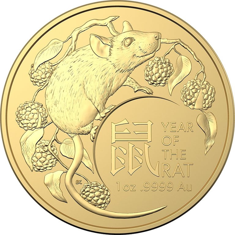 Front of the Gold Lunar Rat 1 oz - RAM 2020