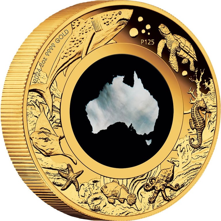 Side view of the Gold Great Southern Land 2 oz - Mother of Pearl PF