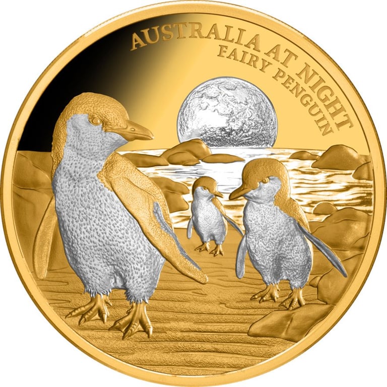 Front of the Gold Little Penguin 1 oz PF - Platinum coated 2024
