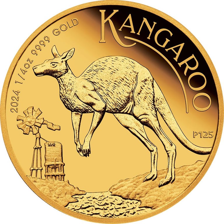 Front of the Gold Kangaroo 1/4 oz PF - 2024