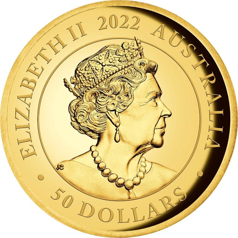 Back of the Gold Double Sovereign - 70th Platinum Anniversary - PF - High Relief 2022
