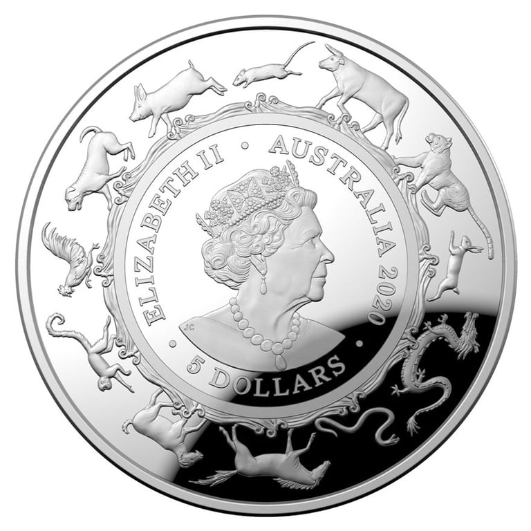 Back of the Silver 1 oz Lunar Rat PF domed coin - RAM 2020