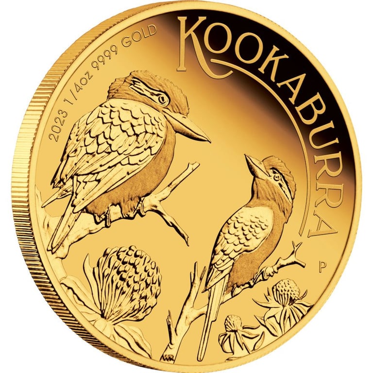 Side view of the Gold Kookaburra 1/4 oz PF - 2023
