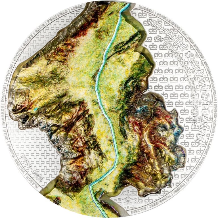 Front of the Silver Liechtenstein 100 Years of Swiss Franc 1 oz - Ultra High Relief