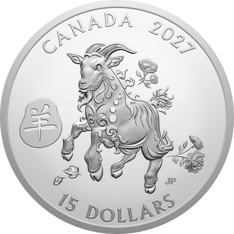 Front of Silver Lunar Goat 1 oz PF - Royal Canadian Mint 2027