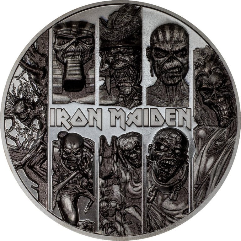 Front of the Silver Iron Maiden - Eddie 3 oz Black Proof - Ultra High Relief