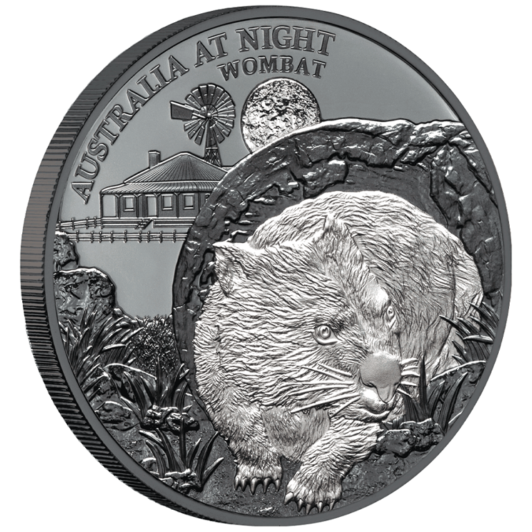 Side view of the Silver Wombat 1 oz 2021 - Black Proof