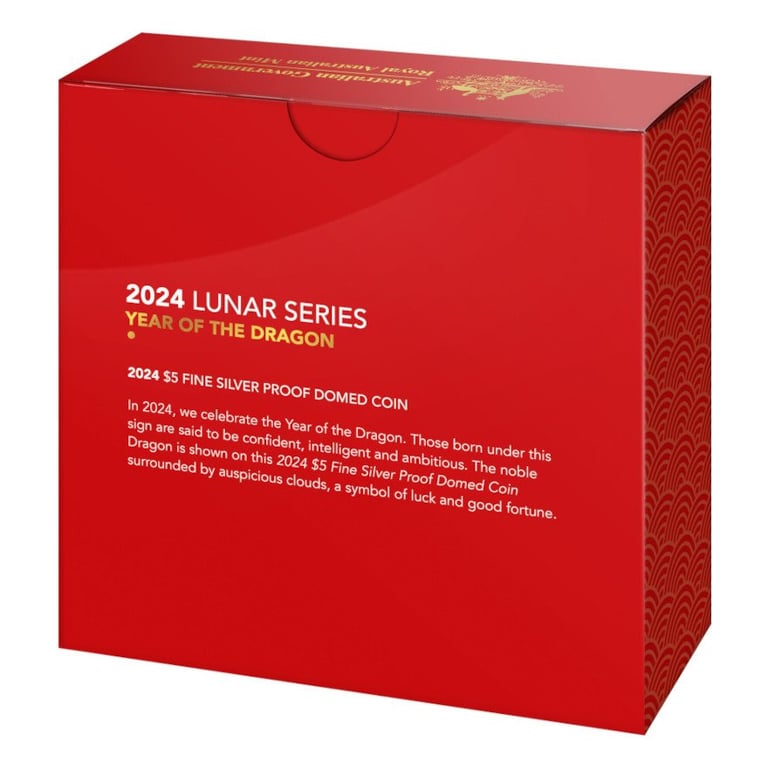 Original coin case of the Silver Lunar Dragon 1 oz PF domed coin - RAM 2024