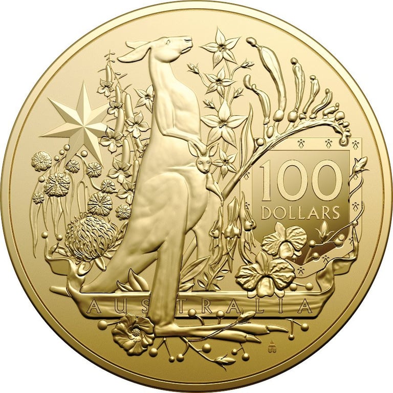 Front of the Gold Australia´s Coat of Arms 1 oz - 2021