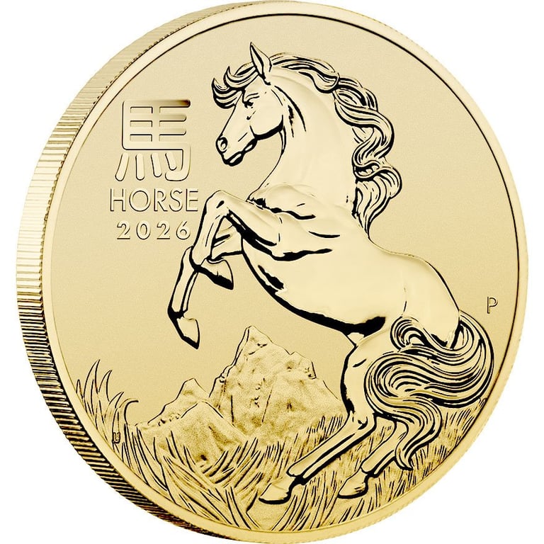 Side view of the Gold Lunar III 1/4 oz - Horse 2026