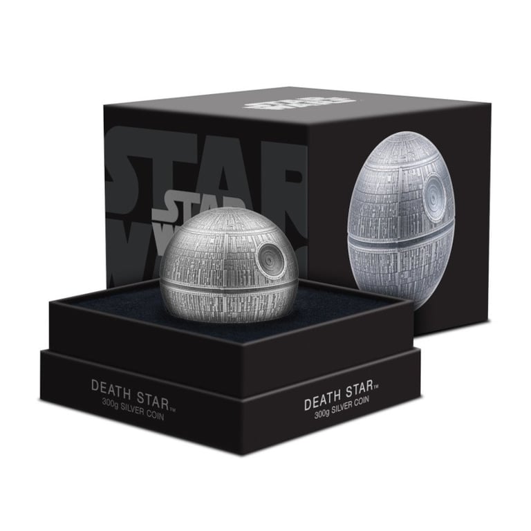 Silver STAR WARS Death Star - 3D round coin 300 g antique finish in the original case